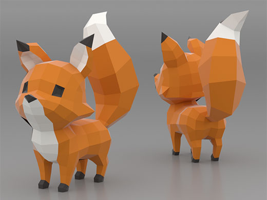 Model - Cartoon Fox, fox papercraft, low poly fox, paper fox, animal  papercraft, pepakura fox, low poly animal