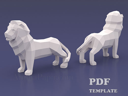 Model - Lion, lion papercraft, low poly lion, paper lion, animal  papercraft, low poly animal, paper animal