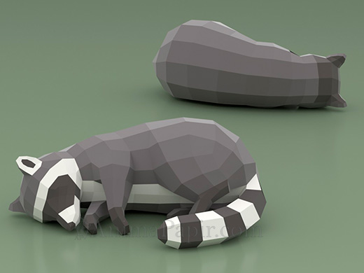 Model - Sleeping Raccoon, raccoon papercraft, low poly raccoon, paper  raccoon, animal papercraft, pepakura raccoon, low poly animal, paper animal